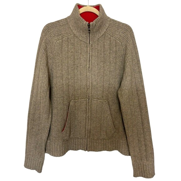 ABERCROMBIE & FITCH Wool Blend Brown Full Zip Cardigan Sweater Knit XL - Picture 1 of 9